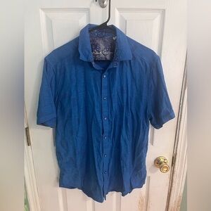 Robert Graham Blue Textured Short Sleeve Button Down Shirt XL